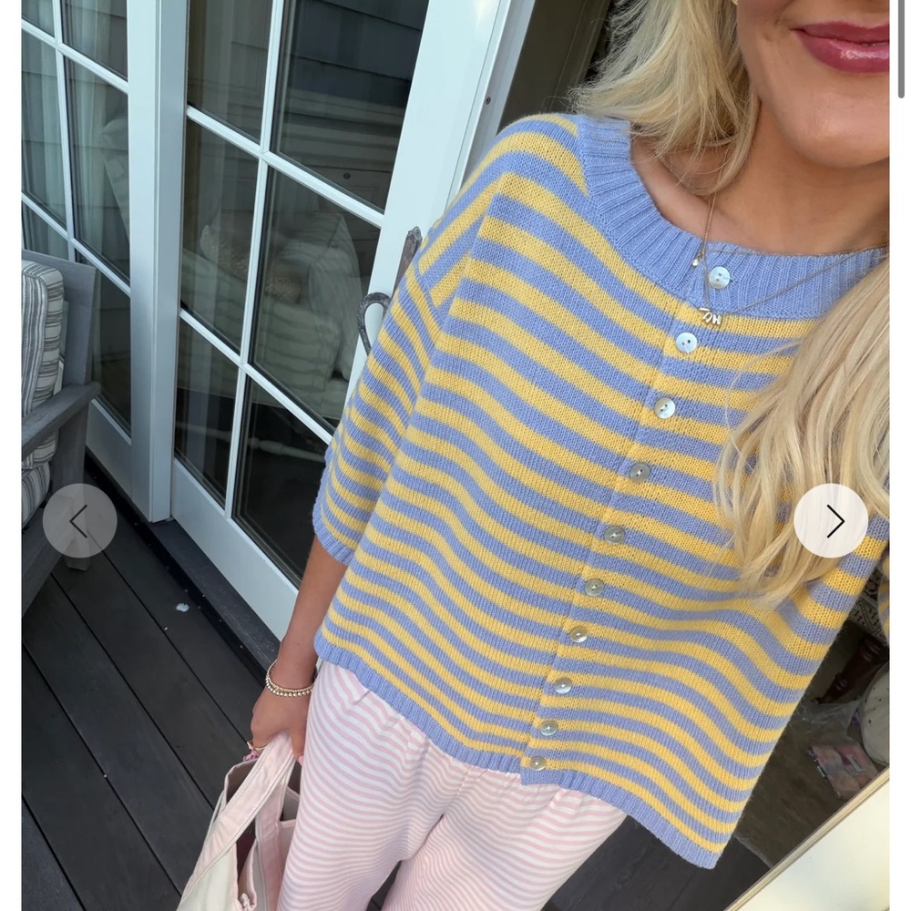 Striped Button-Front Women’s Sweater in Lavender and Yellow